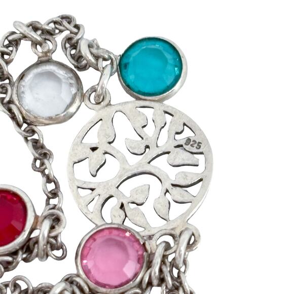Vintage Sterling Silver 925 Tree Of Life Cut-out Crystal Bracelet 7" - Picture 4 of 6